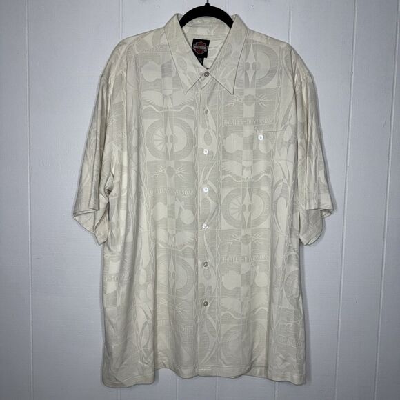 Harley Davidson Tori Richard 100% Silk Ivory Shirt Short Sleeve 2XL - Picture 1 of 6
